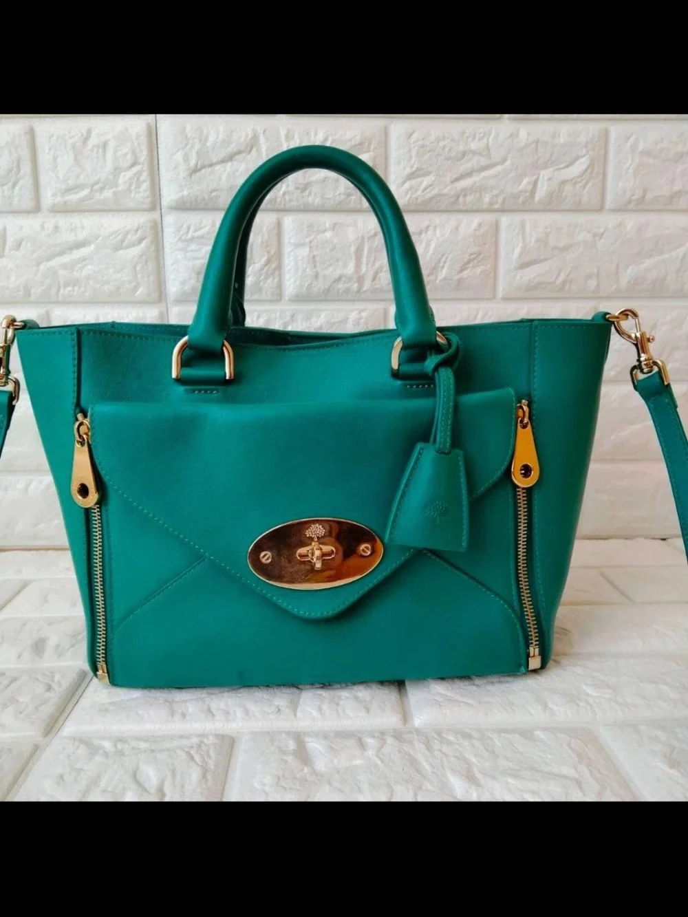 Mulberry Teal Leather Satchel with Gold Hardware